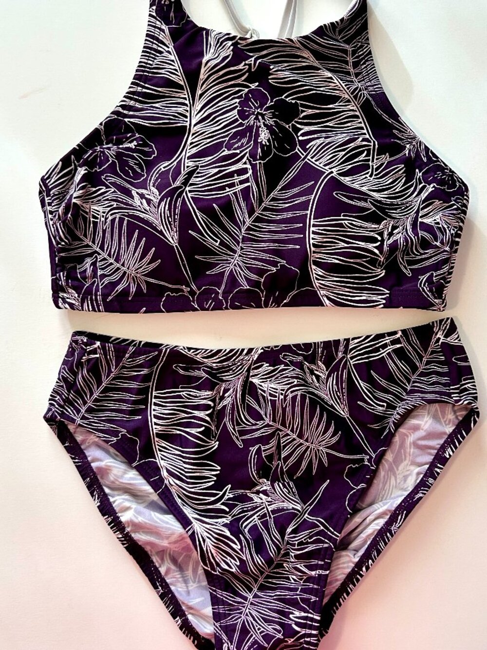 Venus Purple Print High Neck Full Coverage Bikini Swimsuit Set Size 2